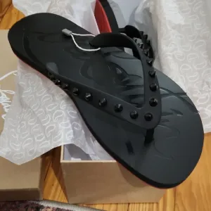 Christian Louboutin Black Studded Flip-Flops