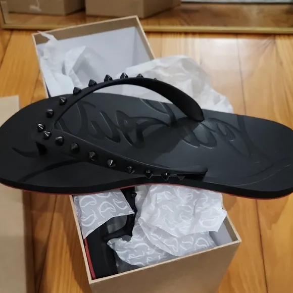 Christian Louboutin Black Studded Flip-Flops