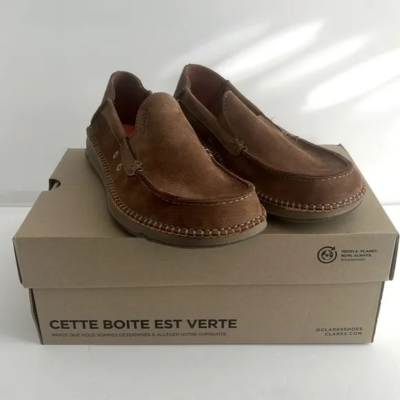 CLARKS $135 Men’s Gorsky Free Cola Brown Suede Moccasin Shoes Size 8 NIB