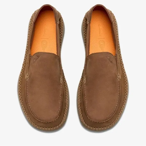 CLARKS $135 Men’s Gorsky Free Cola Brown Suede Moccasin Shoes Size 8 NIB