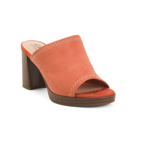 CLARKS Blush Suede Wide Width Ambyrlyn Park Heeled Comfort Sandals