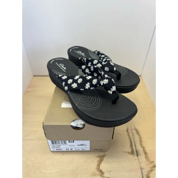 Clarks Cloud Steppers Sandals Size 10 Flip Flop Black Color Fabric Model Arla G