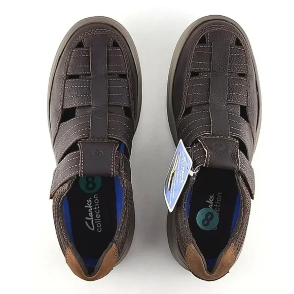 Clarks Men's Bradley Cove Brown Pebbled Leather Cut Out Upper Shoes Size 8M