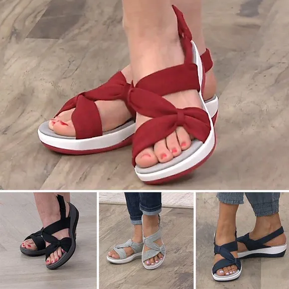»—Clarks—»Cloudsteppers Adjustable Strappy Cloth Sandals Open-Toe  Soft Cushion