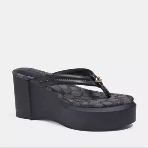 Coach Franki Platform Wedge Flip Flops Black Size 10 NWOB