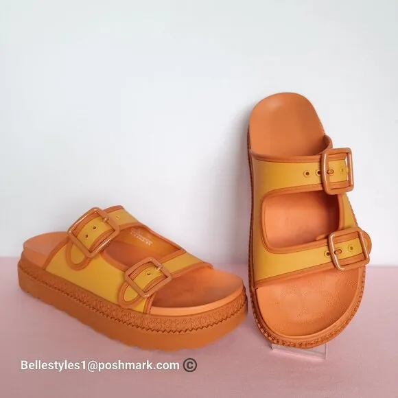 COACH Lainey Slip-on Double Buckle Sandal- Honeycomb color. Women’s Size 9B