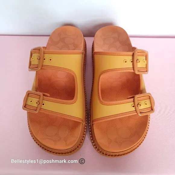 COACH Lainey Slip-on Double Buckle Sandal- Honeycomb color. Women’s Size 9B