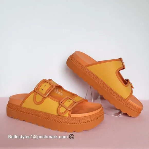 COACH Lainey Slip-on Double Buckle Sandal- Honeycomb color. Women’s Size 9B