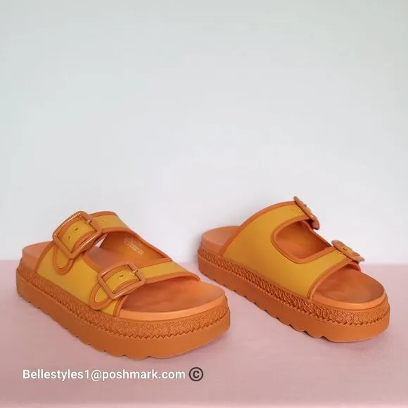 COACH Lainey Slip-on Double Buckle Sandal- Honeycomb color. Women’s Size 9B