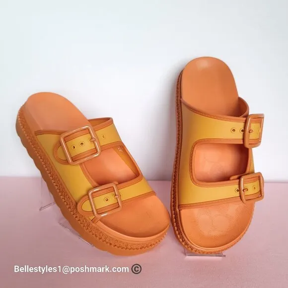 COACH Lainey Slip-on Double Buckle Sandal- Honeycomb color. Women’s Size 9B