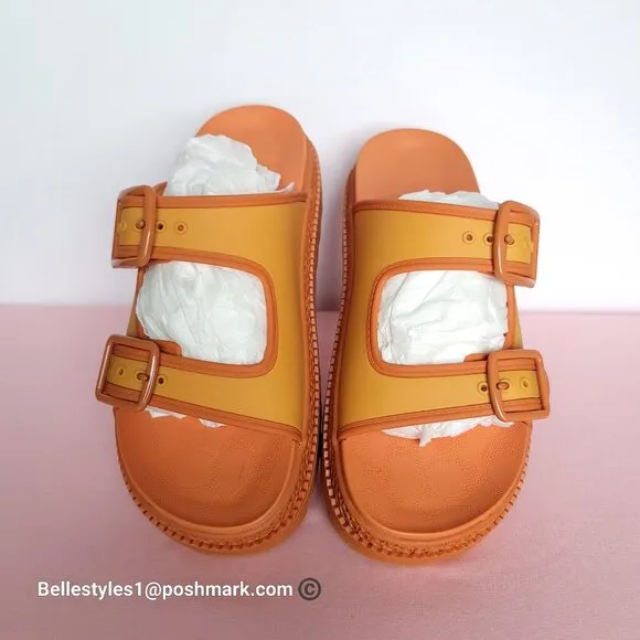COACH Lainey Slip-on Double Buckle Sandal- Honeycomb color. Women’s Size 9B