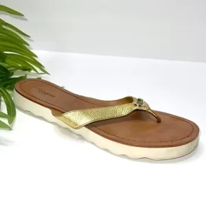 Coach Shelly Flip Flops in Gold Metallic Leather Size 8