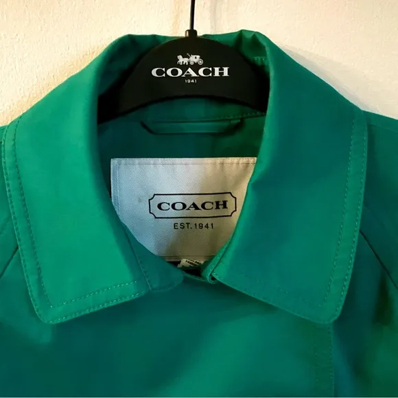 Coach Short Double Breasted Trench Coat In Jade Green Size M EUC