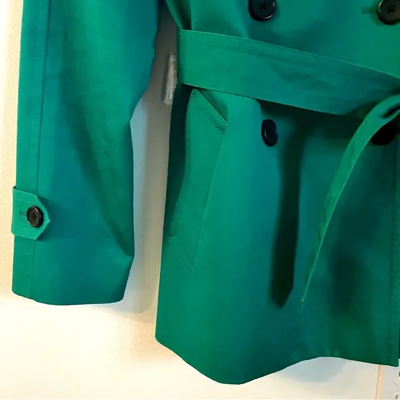 Coach Short Double Breasted Trench Coat In Jade Green Size M EUC