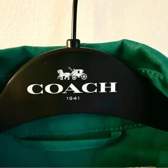 Coach Short Double Breasted Trench Coat In Jade Green Size M EUC
