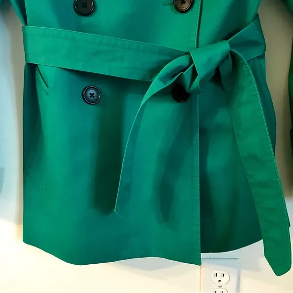 Coach Short Double Breasted Trench Coat In Jade Green Size M EUC