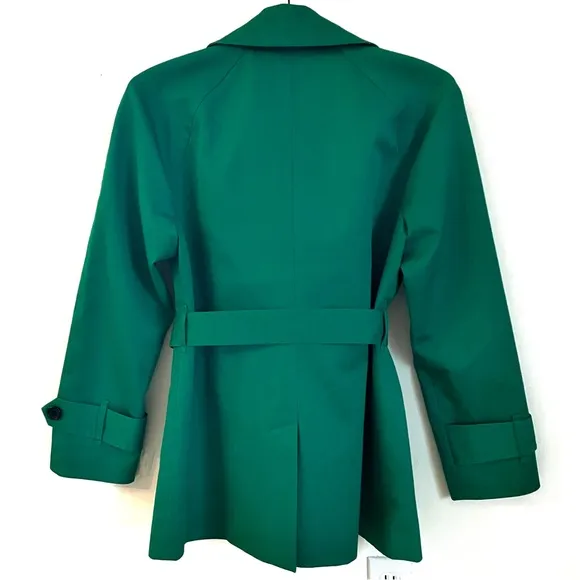 Coach Short Double Breasted Trench Coat In Jade Green Size M EUC
