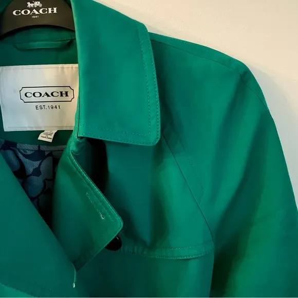 Coach Short Double Breasted Trench Coat In Jade Green Size M EUC