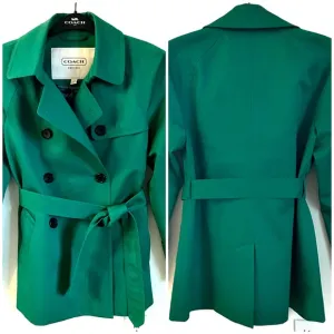 Coach Short Double Breasted Trench Coat In Jade Green Size M EUC