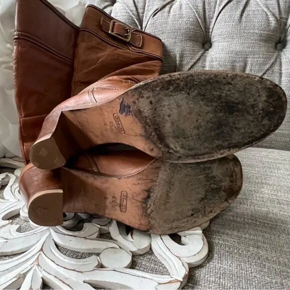 Coach Slouch Leather Logo Tall Heels Boots Women’s 8.5