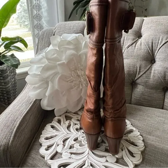 Coach Slouch Leather Logo Tall Heels Boots Women’s 8.5