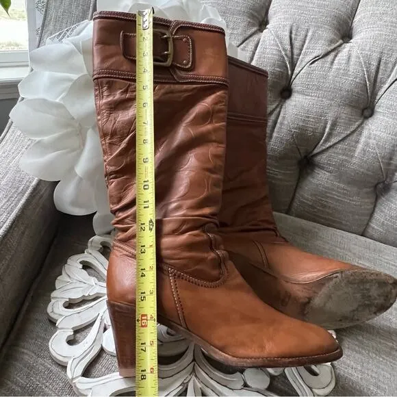 Coach Slouch Leather Logo Tall Heels Boots Women’s 8.5