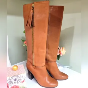 Coach Therese Brown Leather Heeled Zip Tall  Boots 8.5 * LIKE NEW.