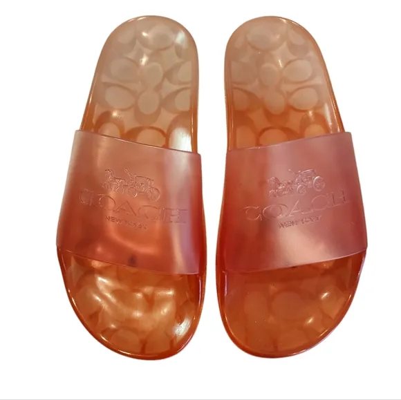 Coach Ulyssa Rubber Slide Sandals Womens 6B Tangerine Orange Open Toe Beach Pool