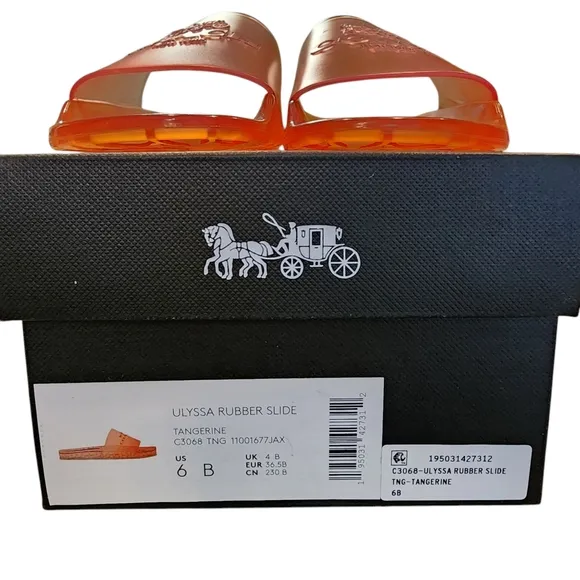 Coach Ulyssa Rubber Slide Sandals Womens 6B Tangerine Orange Open Toe Beach Pool