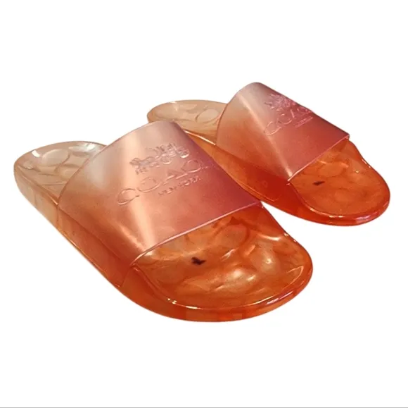 Coach Ulyssa Rubber Slide Sandals Womens 6B Tangerine Orange Open Toe Beach Pool