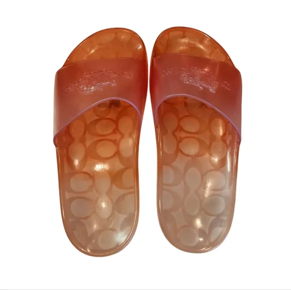 Coach Ulyssa Rubber Slide Sandals Womens 6B Tangerine Orange Open Toe Beach Pool