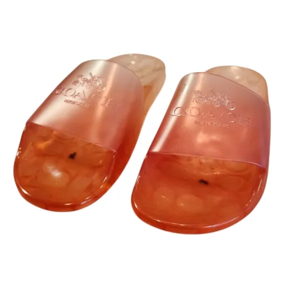 Coach Ulyssa Rubber Slide Sandals Womens 6B Tangerine Orange Open Toe Beach Pool