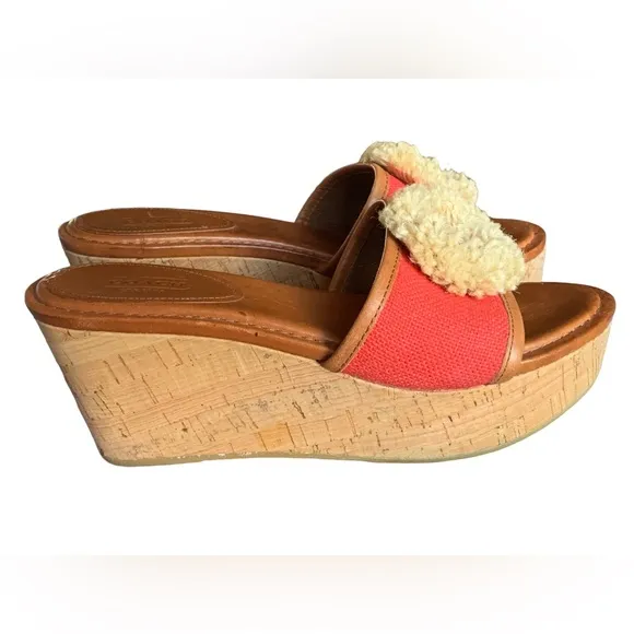 COACH Wedges Red &amp; Cream Flower Heels Woman’s Shoes Sandals Spring Summer Shoes