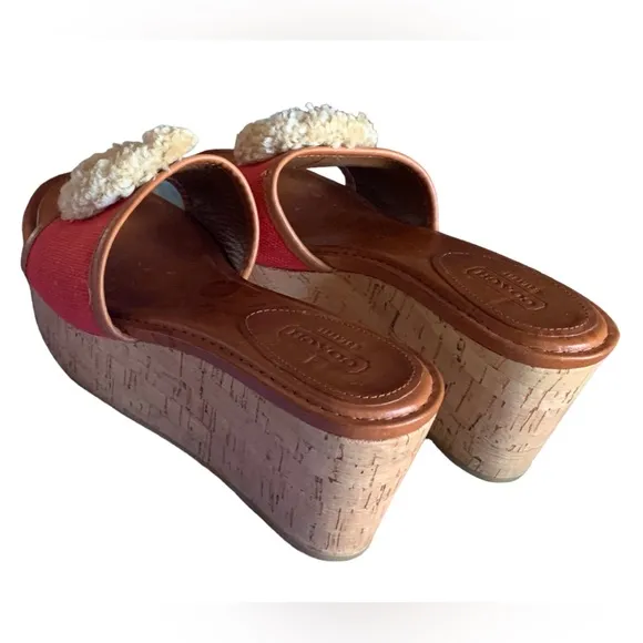 COACH Wedges Red &amp; Cream Flower Heels Woman’s Shoes Sandals Spring Summer Shoes
