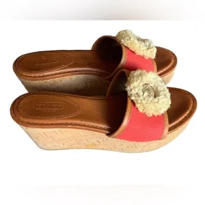 COACH Wedges Red &amp; Cream Flower Heels Woman’s Shoes Sandals Spring Summer Shoes