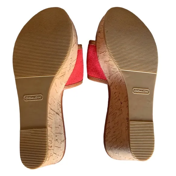 COACH Wedges Red &amp; Cream Flower Heels Woman’s Shoes Sandals Spring Summer Shoes