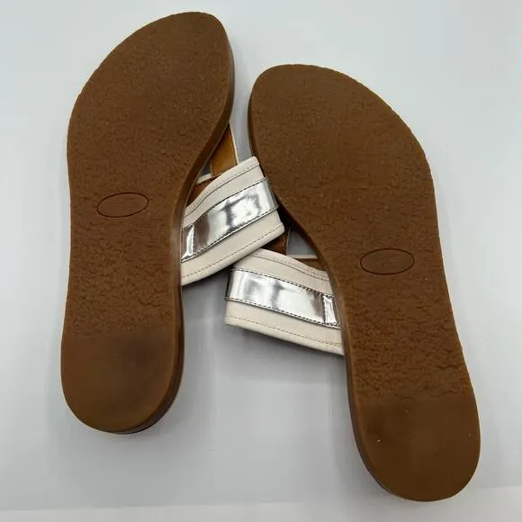 Coach Womens 9B Eileen Leather Turn Lock Slide Sandals Flip Flops Chalk Silver