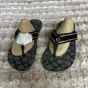 Coach Womens Zoe WebbedBlack Thong Flip-Flops sandals size 10