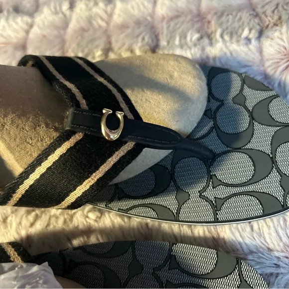 Coach Womens Zoe WebbedBlack Thong Flip-Flops sandals size 10