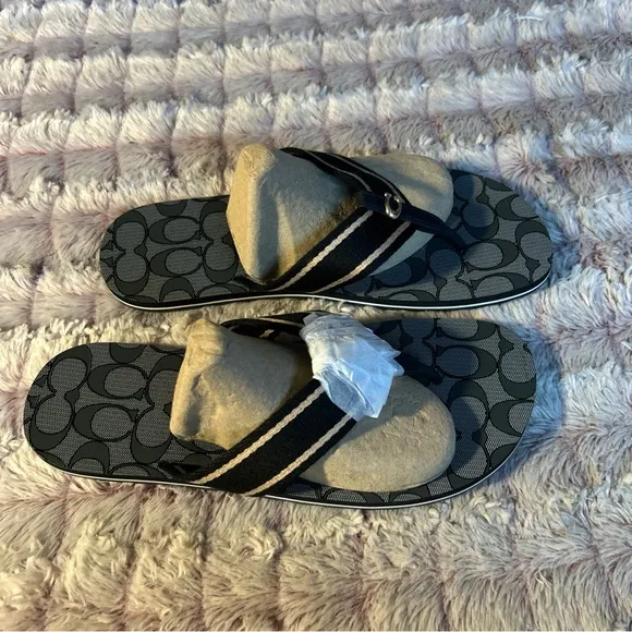 Coach Womens Zoe WebbedBlack Thong Flip-Flops sandals size 10