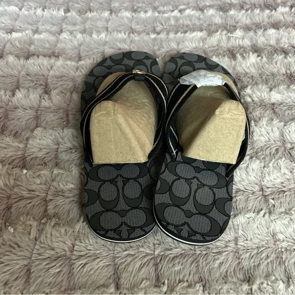 Coach Womens Zoe WebbedBlack Thong Flip-Flops sandals size 10