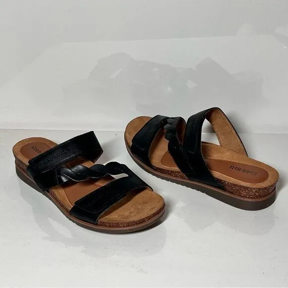 Cobb Hill May Leather Braided Strap Slide Sandals
