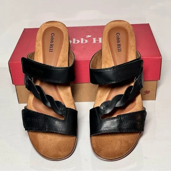 Cobb Hill May Leather Braided Strap Slide Sandals