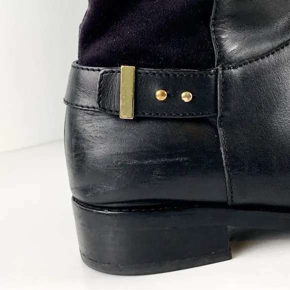 Cole Haan Adler tall riding boots black pull-on leather knee-high boots size 8.5