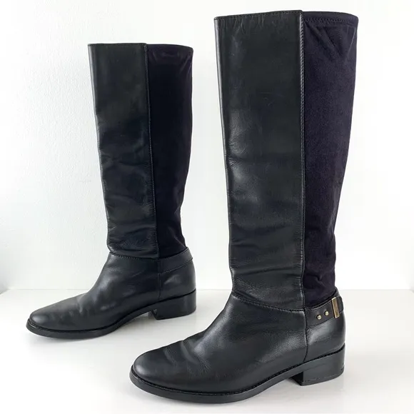 Cole Haan Adler tall riding boots black pull-on leather knee-high boots size 8.5