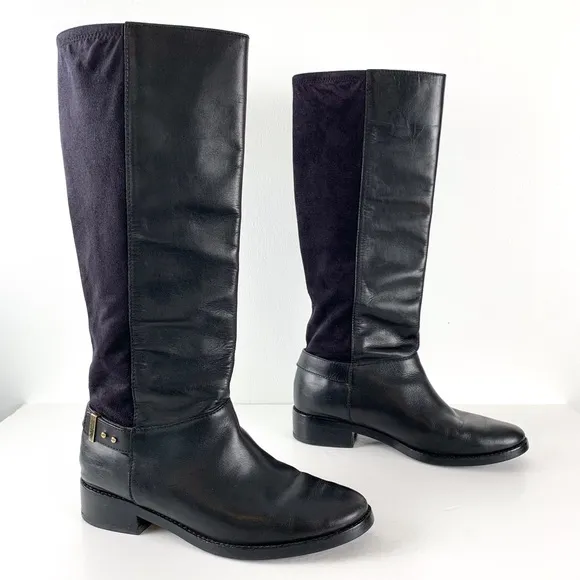 Cole Haan Adler tall riding boots black pull-on leather knee-high boots size 8.5