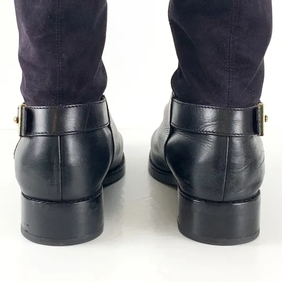 Cole Haan Adler tall riding boots black pull-on leather knee-high boots size 8.5