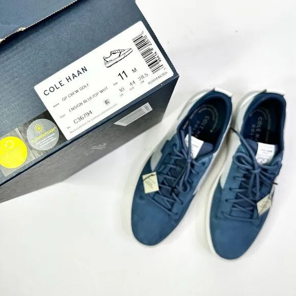 Cole Haan Golf Shoes Men 11 Blue Suede Canvas GrandPro Crew Water Resistant NEW
