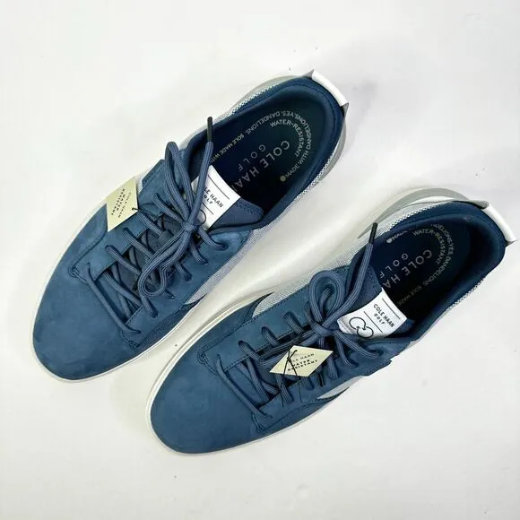 Cole Haan Golf Shoes Men 11 Blue Suede Canvas GrandPro Crew Water Resistant NEW