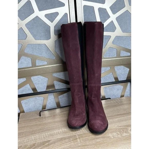 COLE HAAN Jodhpur Burgundy Suede Leather  Pull On Tall Riding Boots 5.5 B